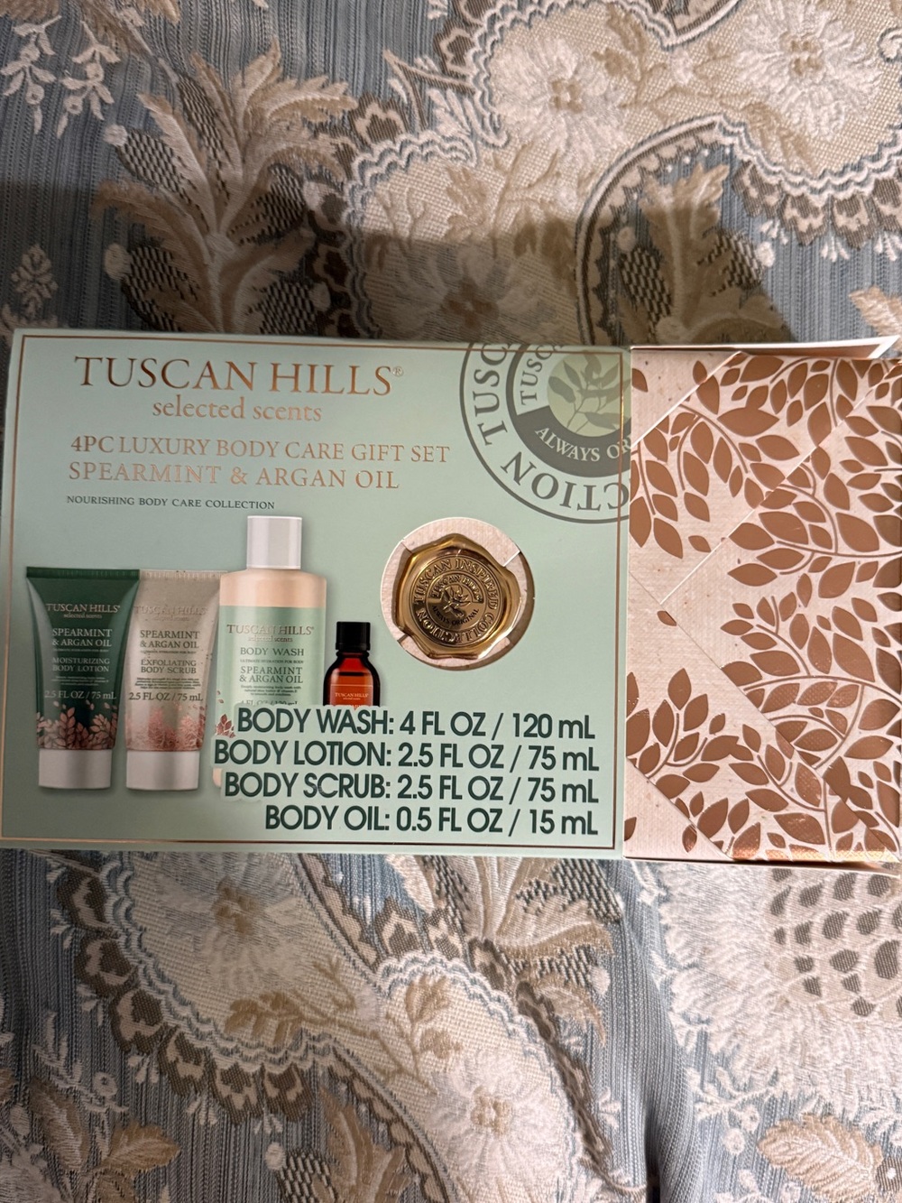 Tuscan Hills Spearmint Argan Oil 4pc Luxury Body Care Spa Gift Set NEW